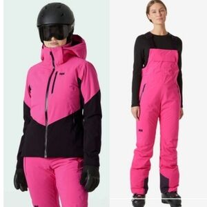 HELLY HANSEN Women's 2 PC Size SMALL Pink & Black SKI BIB & JACKET SET